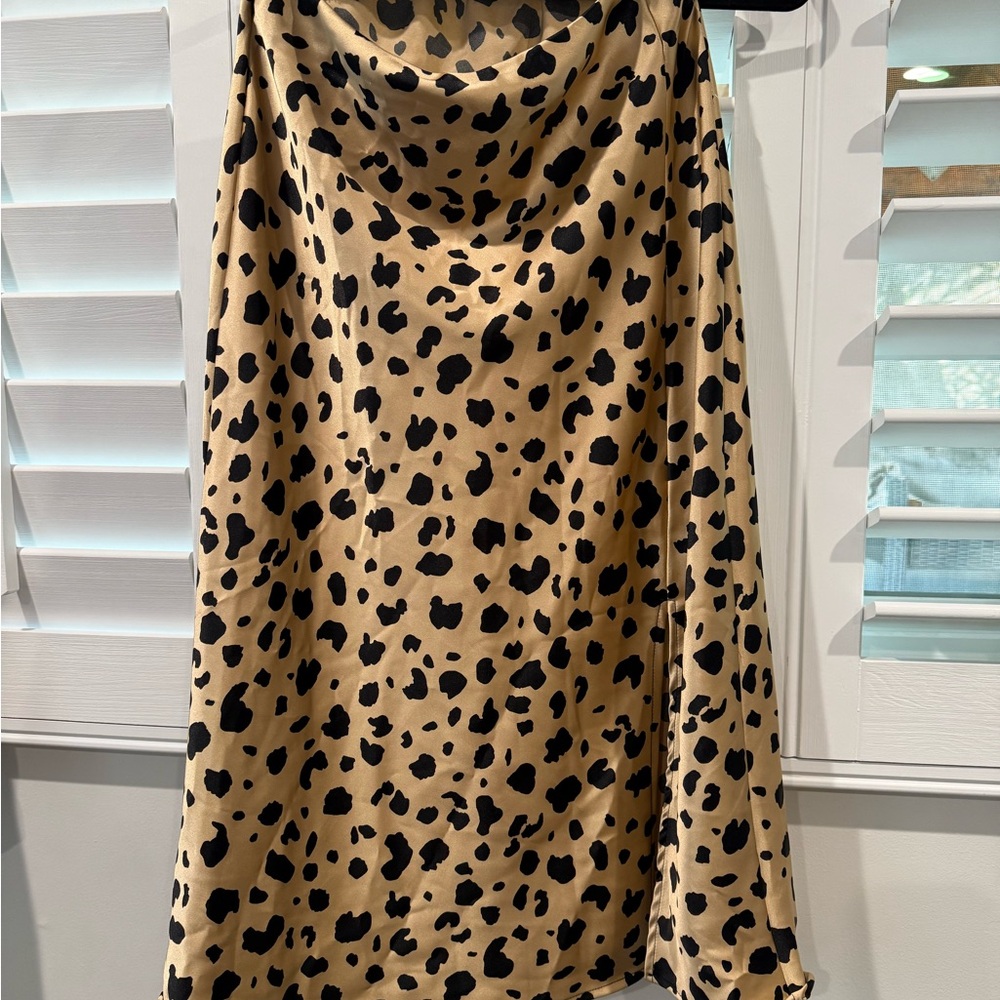 Leopard Print Satin Skirt